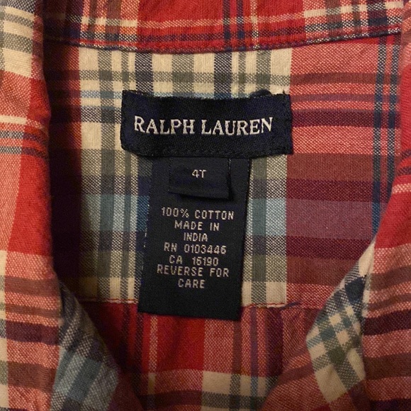 Nice! RALPH LAUREN PLAID POLO RED BLUE SHIRT SHORT SLEEVE BUTTON-DOWN SIZE 4T - Picture 4 of 10